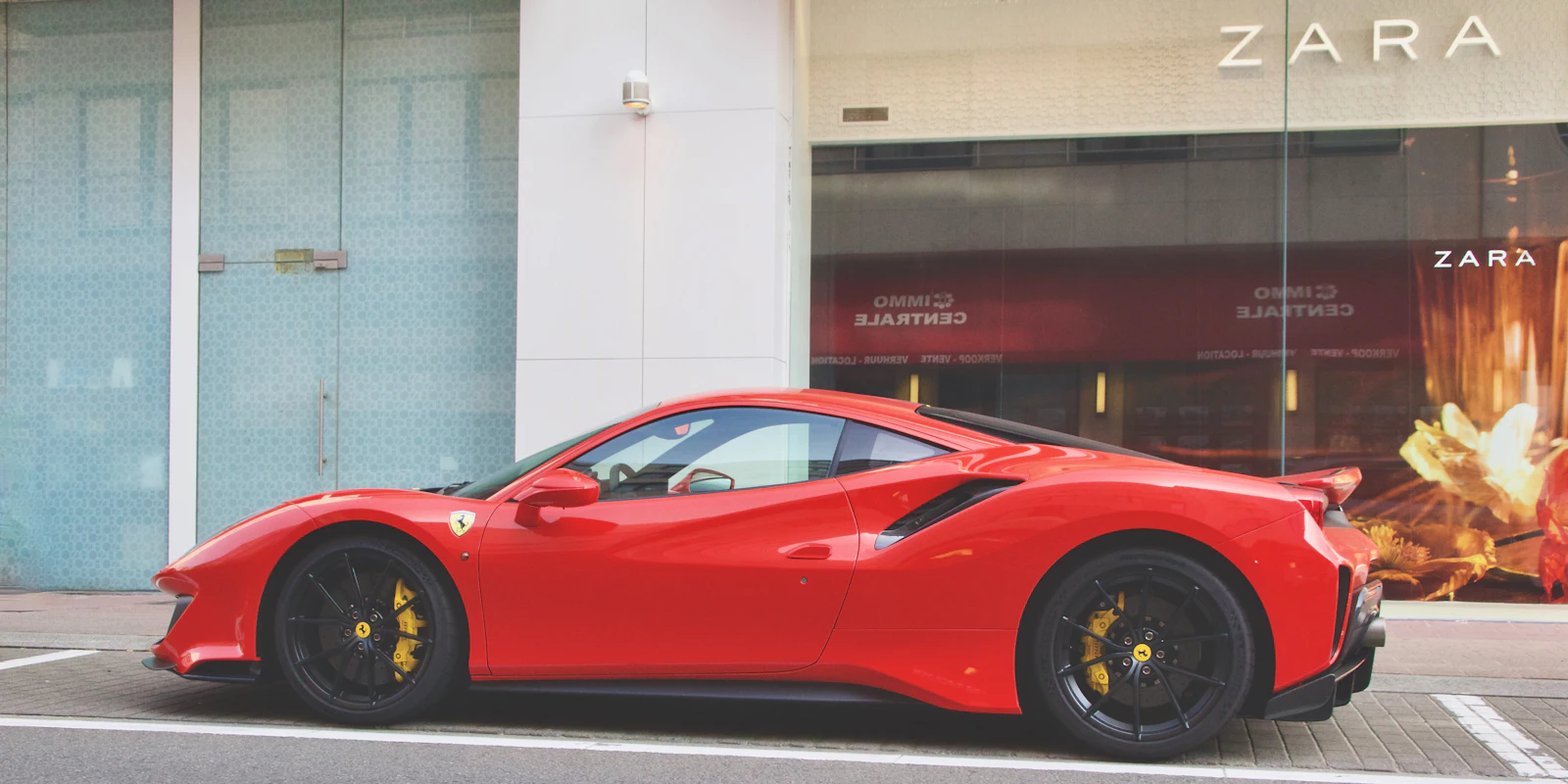 Red Ferrari 488 Pista, side view